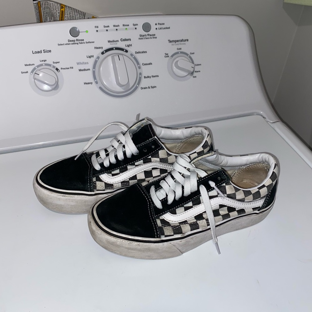 Platform black and white checkered vans